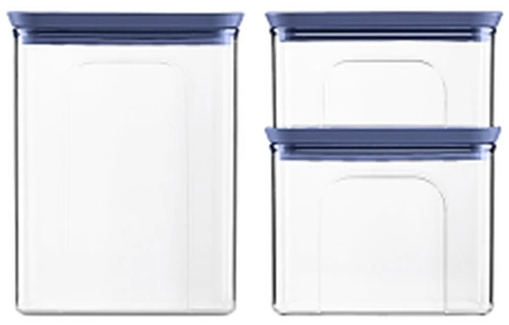 STEFANPLAST Súprava 3 obdĺžnikových dóz Tosca, transparetná/modrá