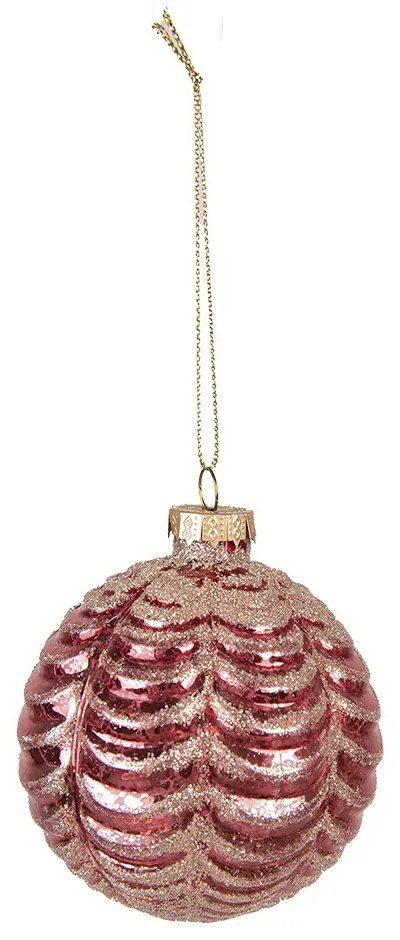 Sada 4ks červeno-strieborná vianočná sklenená ozdoba gule - Ø 8*8 cm