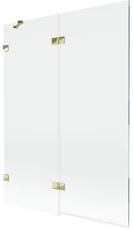 Mexen Lunar, 2-krídlová vaňová zástena ľavá 130 x 150 cm, číre sklo, zlatá lesklá, 897-130-100-50-00-L