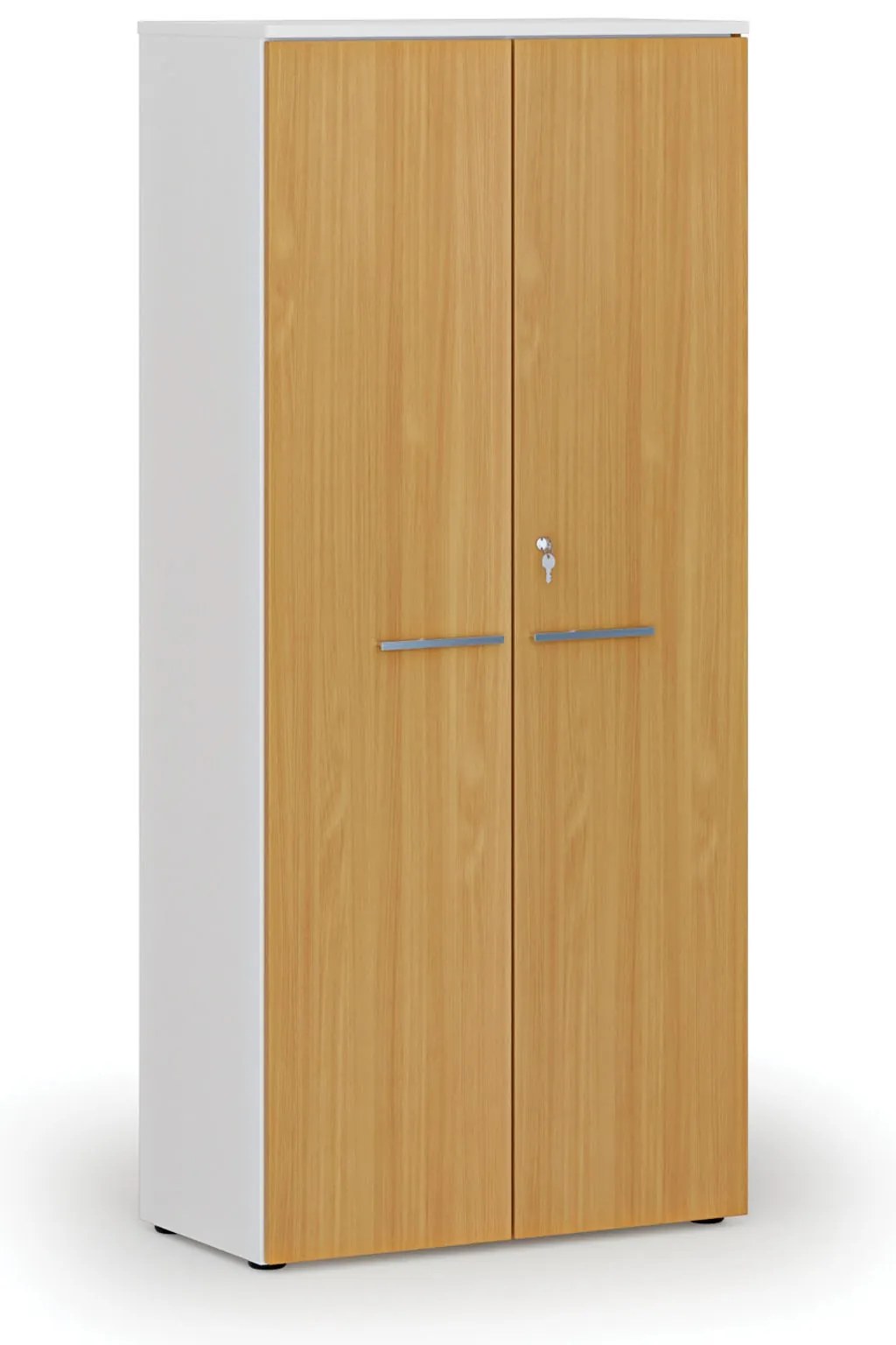 Kancelárska skriňa s dverami PRIMO WHITE, 800 x 420 x 1781 mm, biela/buk
