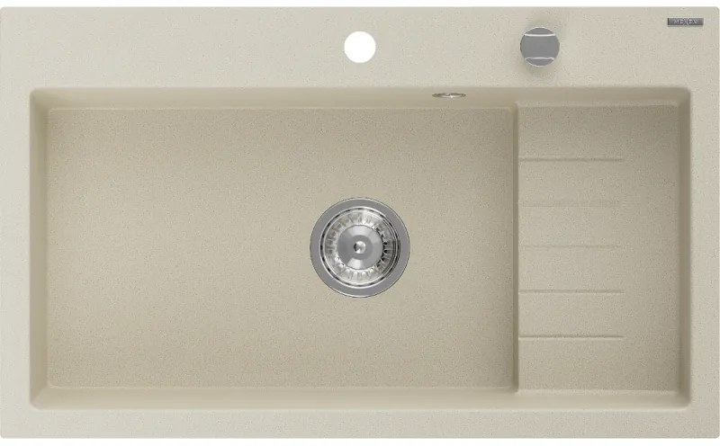 Mexen Omar, 1-komorový granitový drez 800x480x210 mm, chrómový sifón, béžová, 6520801005-69