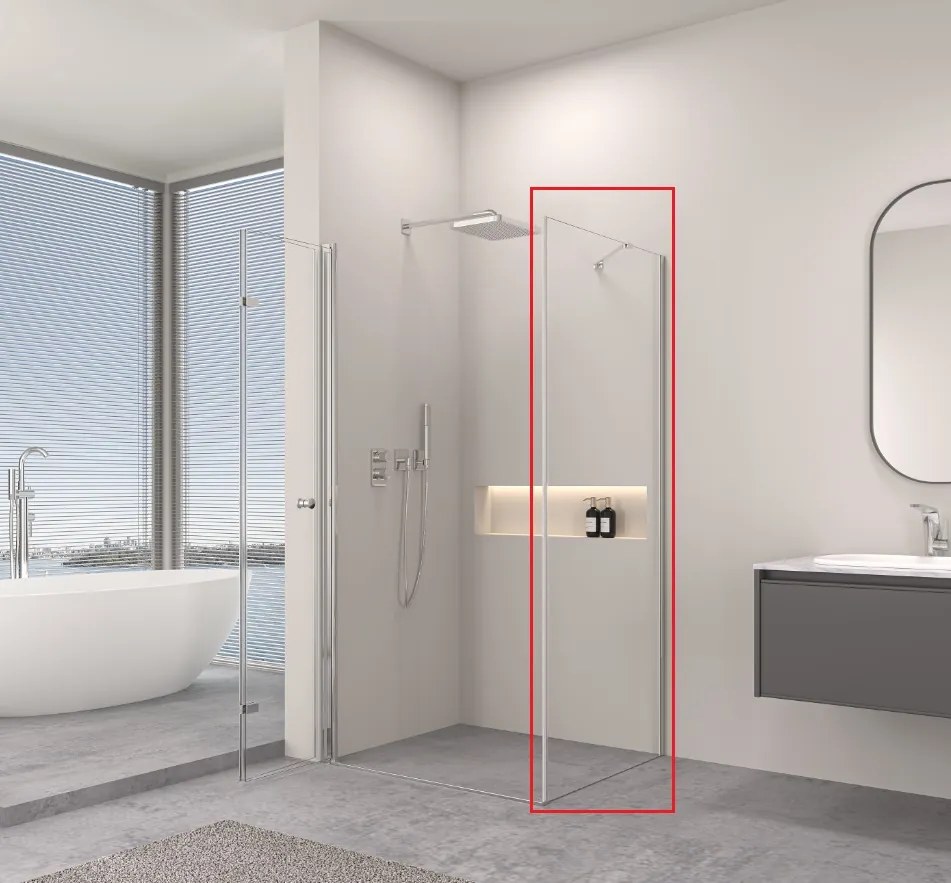 Erga Berlin, pevná stena pre sprchové kúty 100x195 cm, 6mm číre sklo, chrómový profil, ERG-V02-BERLIN-G100-CR