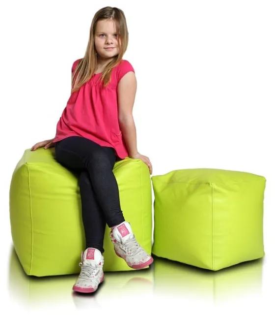 Sedací vak taburetka block kocka zelená limetková ekokoža TiaHome