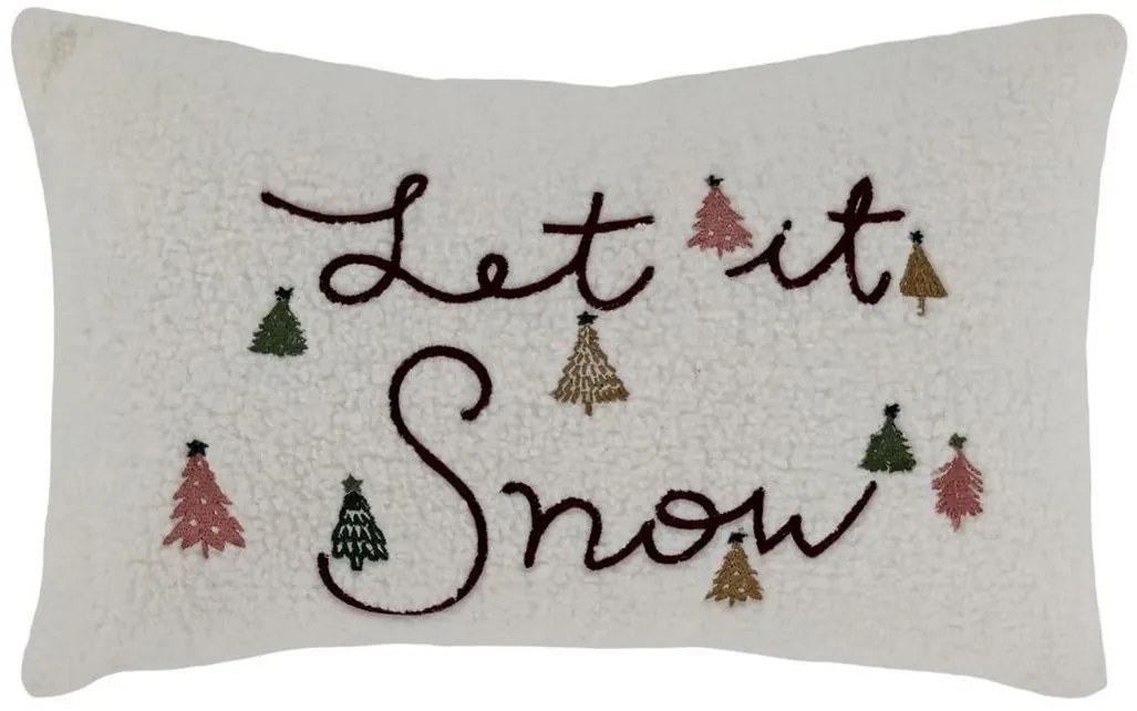 Biela chlpatá obliečka na vankúš so stromčekmi Let it Snow - 35*50 cm