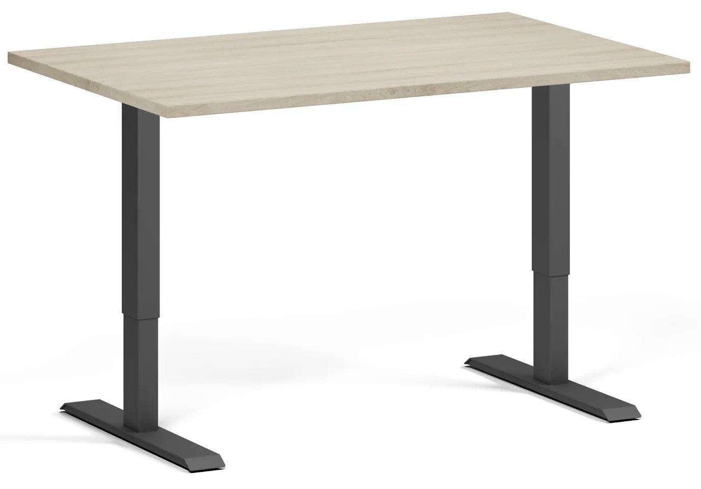 Výškovo nastaviteľný stôl, 120x80 cm, 1 motor, čierna podnož, dub prírodný
