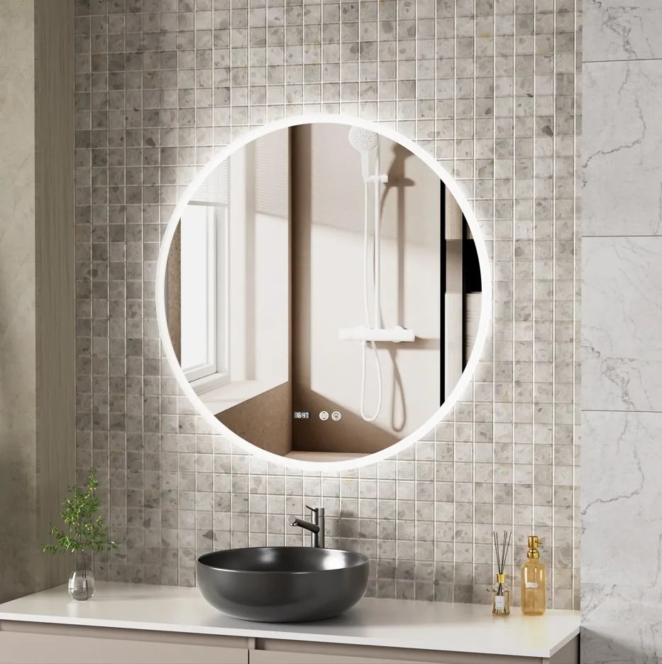 Erga Deam, okrúhle LED zrkadlo 90cm, 3 farby svetla, predné osvetlenie, vyhrievacia podložka proti zapareniu, ERG-V01-Deam-9090-CL