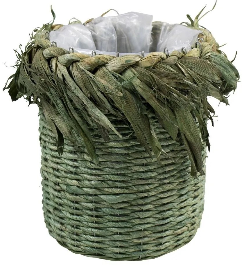 Zelený kvetináč pletený z kukuričných listov - 25 * 18 * 27cm