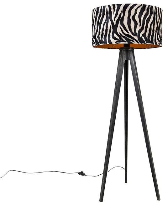 Stojaca lampa trojnožka čierna s tienidlom so vzorom zebry 50 cm - Tripod Classic