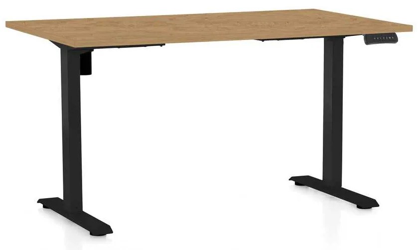 Výškovo nastaviteľný stôl OfficeTech B, 140 x 80 cm, čierna podnož, dub kamenný