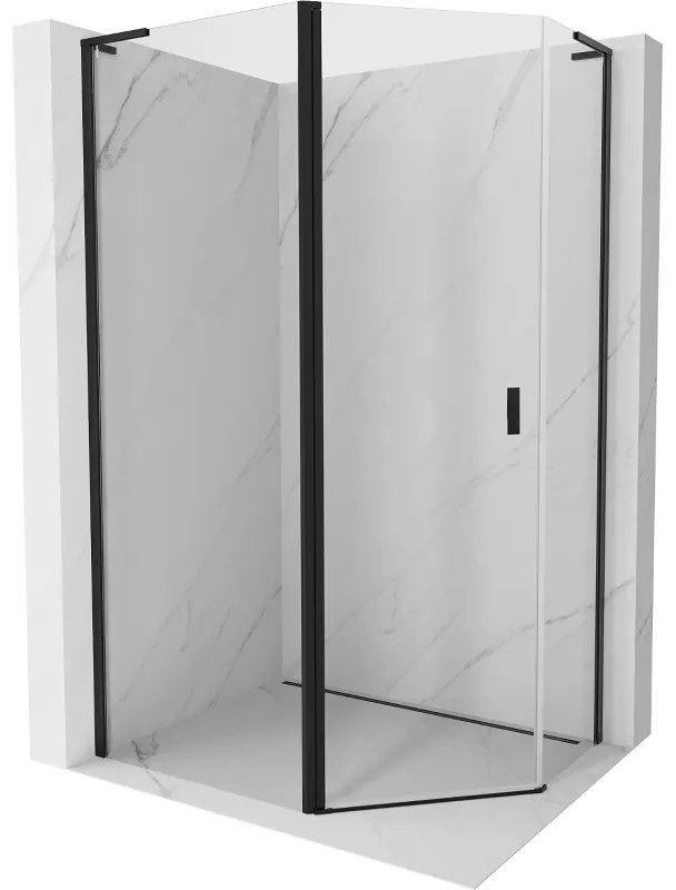 Mexen Mist L, päťuholníkový sprchový kút s krídlovými dverami, 100 x 80 cm, 8mm číre sklo, čierny profil, 8A8L-100-080-70-00