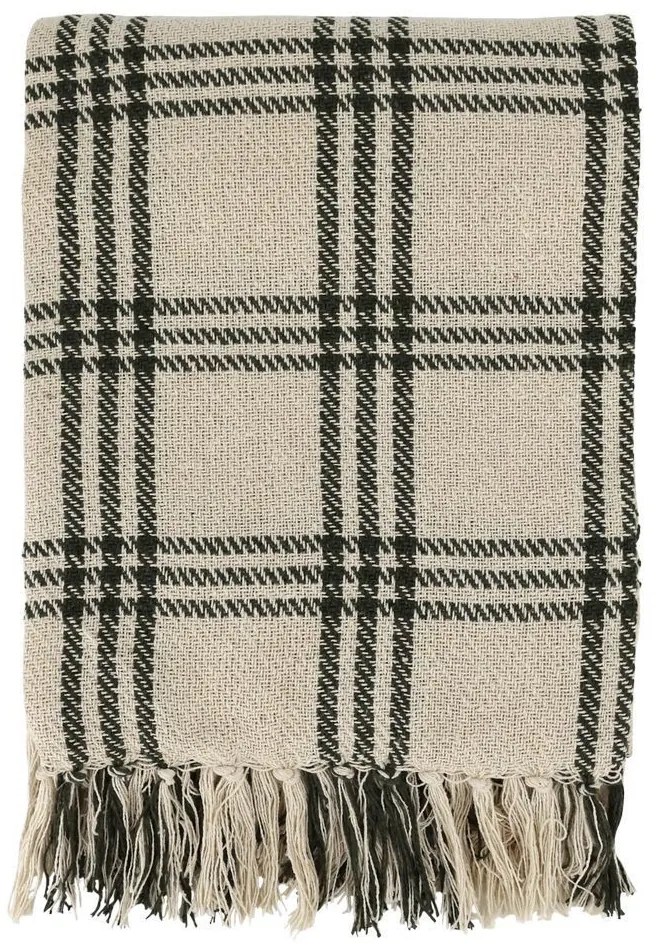 Béžový károvaný pléd so strapcami Aix - 130*150 cm
