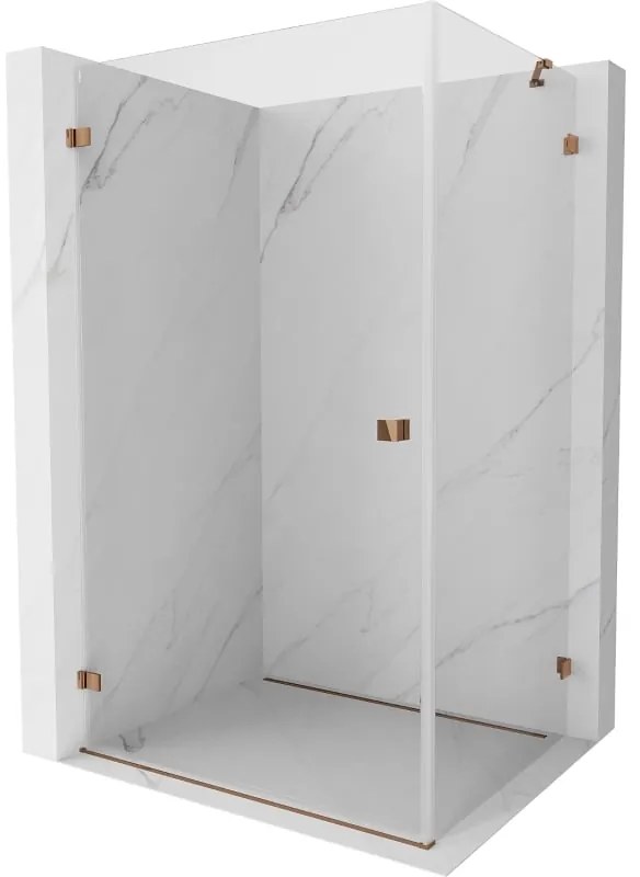 Mexen Lunar-B, výklopný sprchový kút ľavý 80 x 70 cm, 8mm číre sklo, profil ružové zlato, 832-080-070-60-00-L