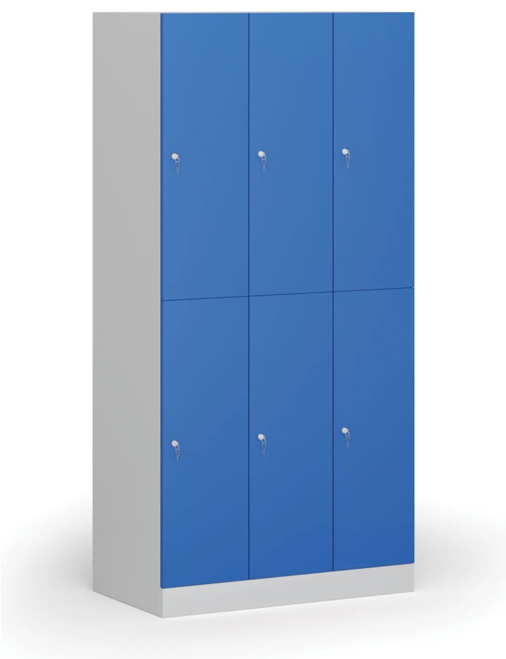 Šatníková skrinka s úložnými boxmi, 6 boxov, 1850 x 900 x 500 mm, demont, cylindrický zámok, modré dvere