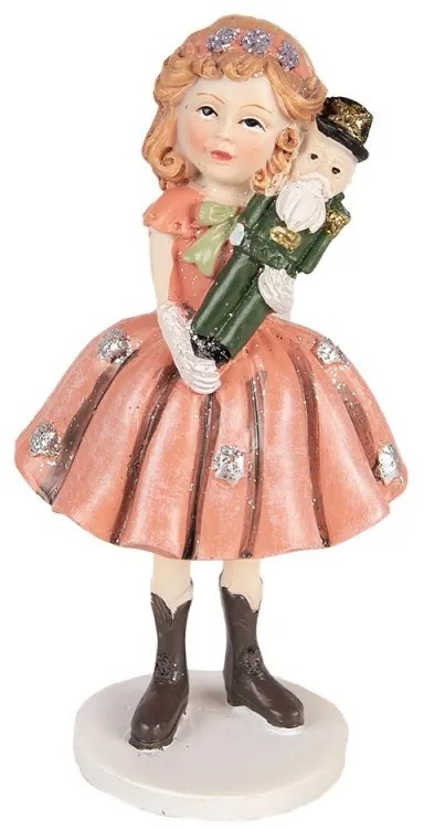 Dekorácia socha dievčatko v červených šatách držiaca Luskáčka - 7*6*12 cm