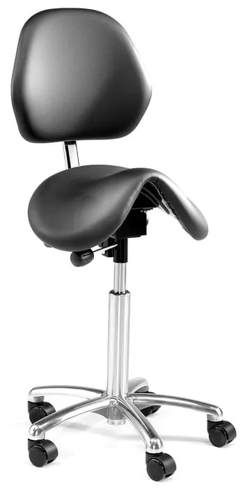 Sedlová kancelárska stolička s opierkou chrbta DERBY, umelá koža, čierna