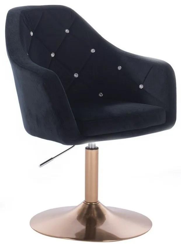 LuxuryForm DESIGN Kreslo ROMA VELUR na zlatom tanieri - čierne