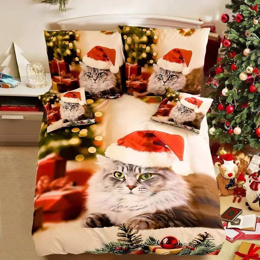 Obliečky Homa NAVI CAT HOLIDAYS 3-dielna sada 140x200 cm