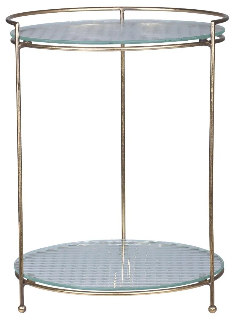 Mosadzný antik kovový 2-poschodový etažér Lace brass - Ø 30*40 cm