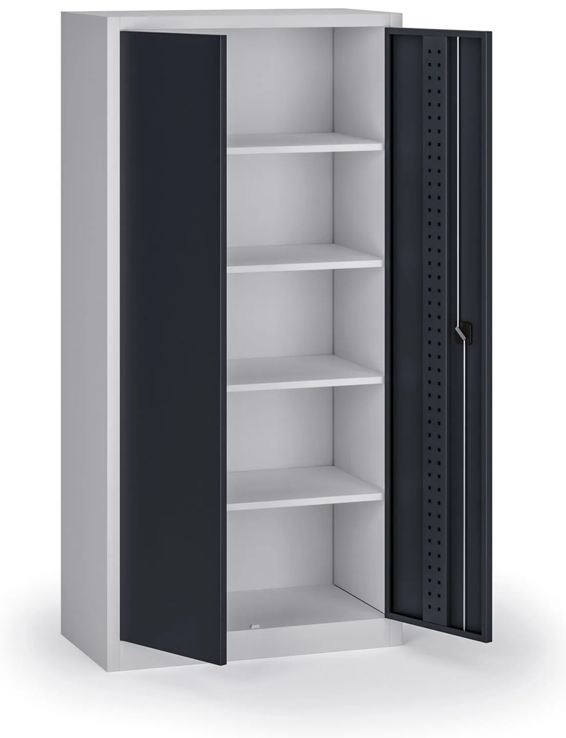 Policová dielenská skriňa 2-dverová, 4 police, 1950 × 950 × 500 mm, grafitové dvere