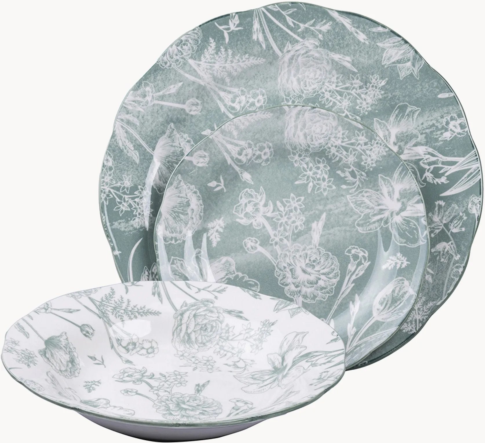 Súprava riadu Fleurette Green, 18 ks