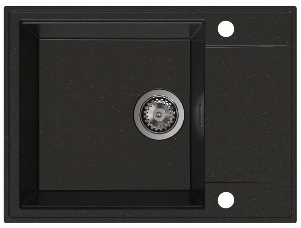 Sink Quality Sink55, kuchynský granitový drez 620x460x215 mm + grafitový sifón, čierna so zlatými bodmi, SKQ-SINK.L.1KKO.XB