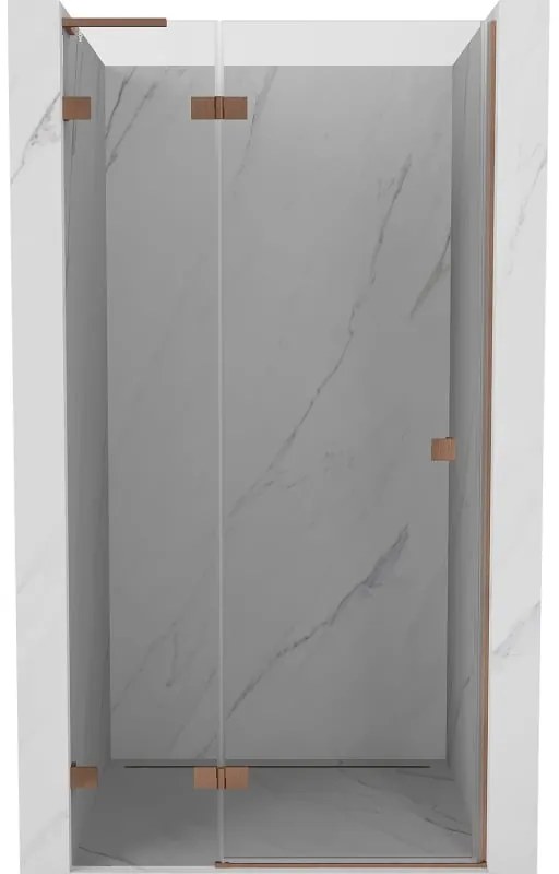 Mexen Lunar L, Otočné ľavé sprchové dvere 80 cm, 8mm číre sklo, medený matný profil, 834L-080-000-65-00-L