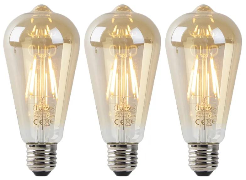 Sada 3 LED žiaroviek E27 ST64 zlatá so senzorom súmraku 4W 400lm 2200K