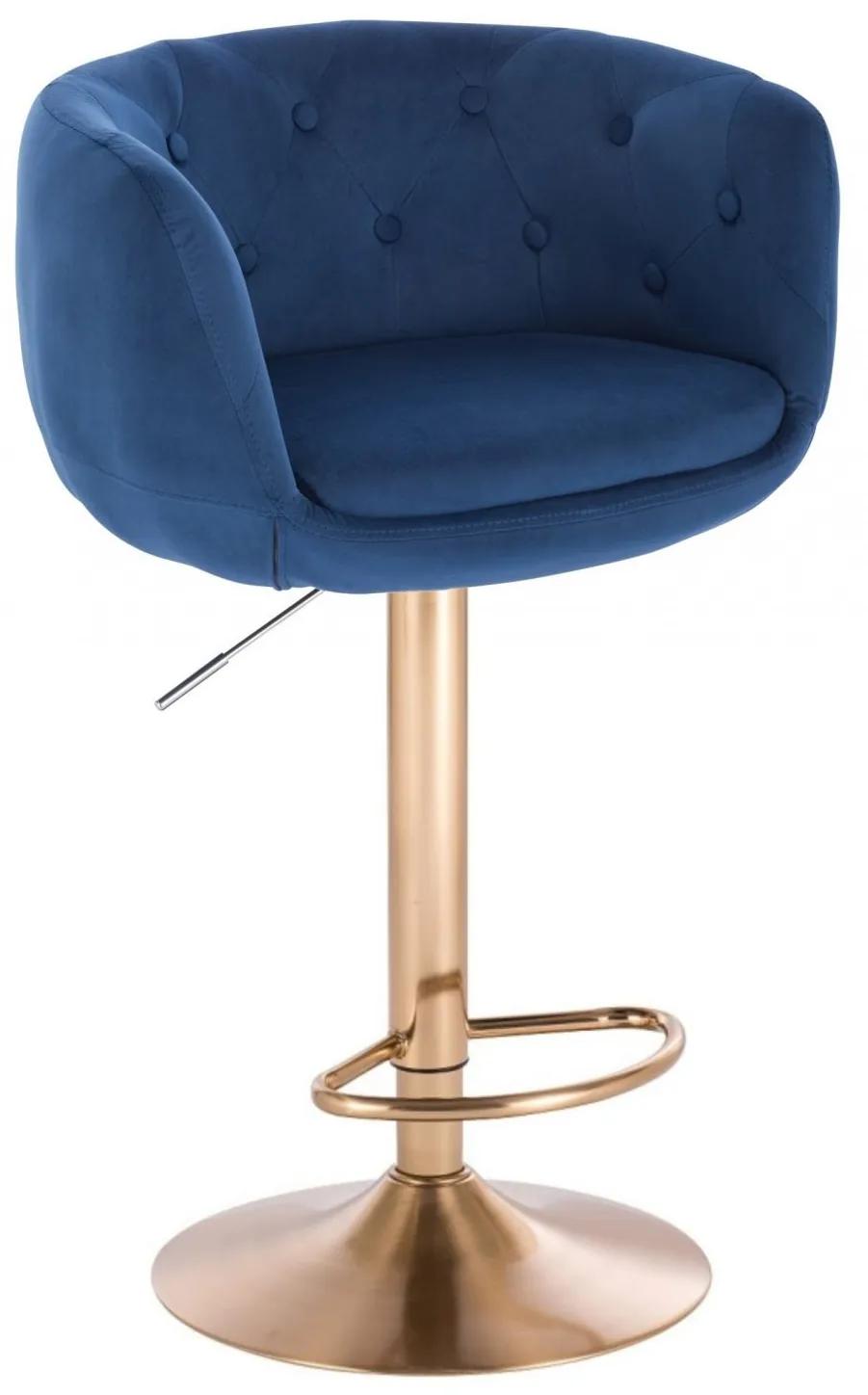 LuxuryForm DESIGN Barová stolička MONTANA VELUR na zlatom tanieri - modrá