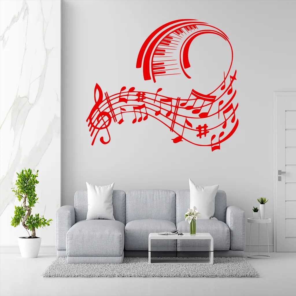 Veselá Stena Samolepka na stenu na stenu Skladba pre klavír Farba: červená, Veľkosť: 60 x 52 cm