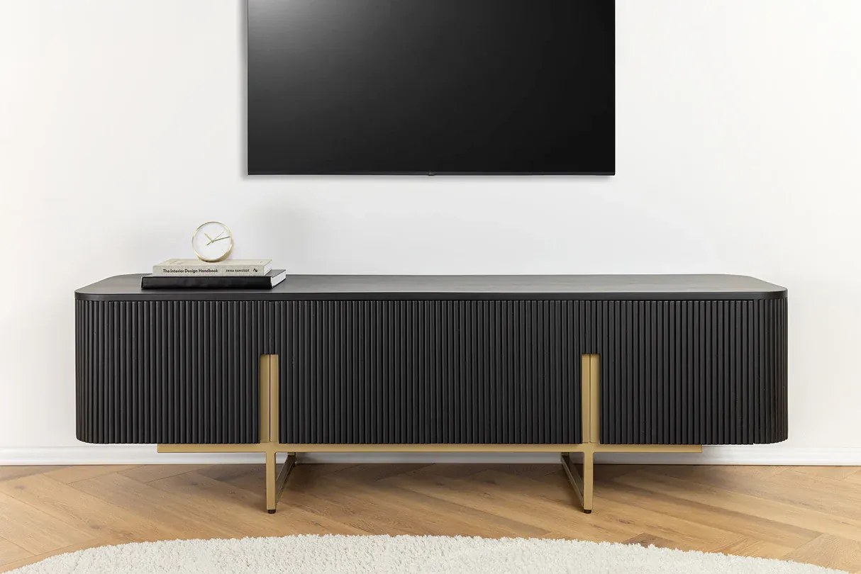 GATSBY TV komoda 160 cm retro štýl mango čierno zlatá