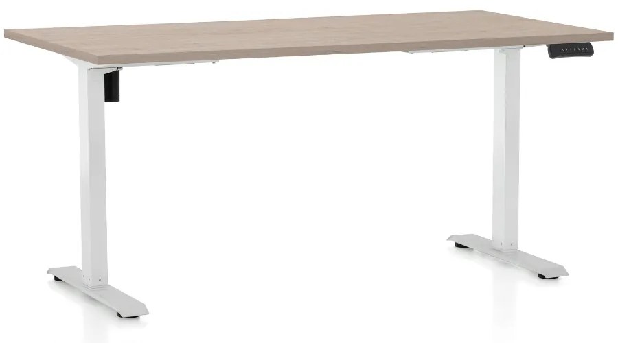 Výškovo nastaviteľný stôl OfficeTech B, 160 x 80 cm, biela podnož, dub
