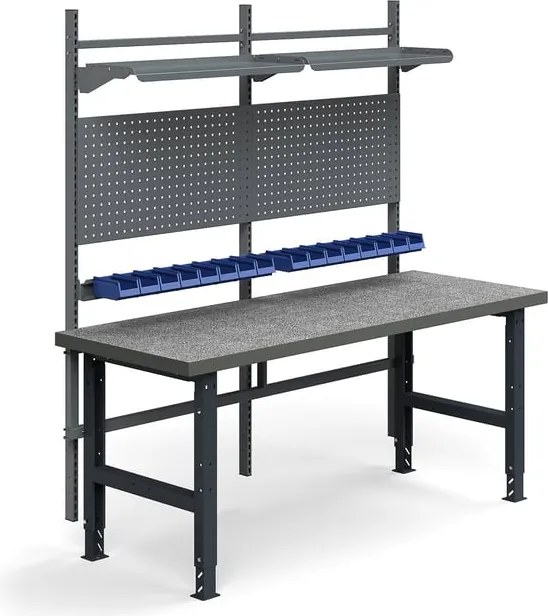 Dielenský stôl TRUST, panel na náradie, plastové boxy, police, 2000x760 mm, vinylový povrch