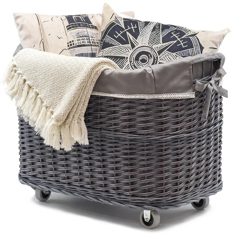 Pletený košík na kolieskach s látkou Teker III.š. 67 x hl. 47 x v. 47/50(cm)