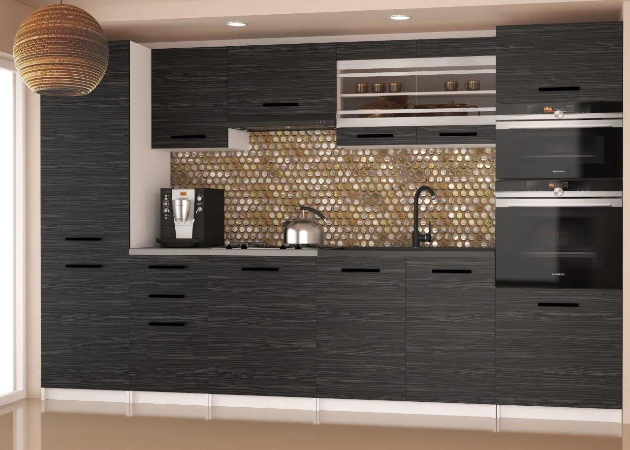 Kuchynská linka Belini 300 cm eben kráľovský s pracovnou doskou Syntka2 TOR SYNTKA2/7/WT/HK/0/B1