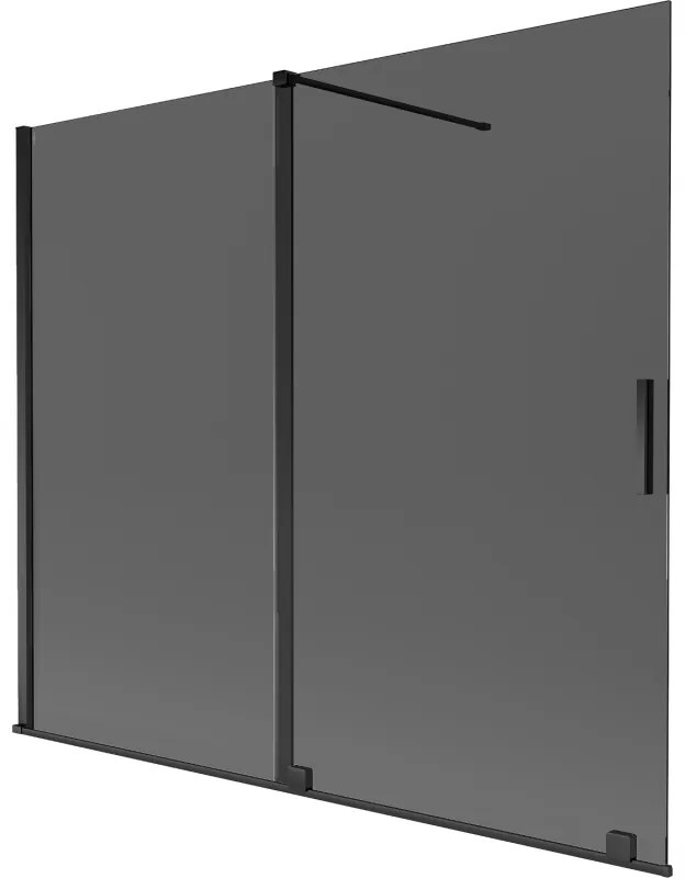 Mexen Velar, 2-krídlová posuvná vaňová zástena 180 x 150 cm, 8mm šedé sklo, čierna matná, 896-180-000-41-70