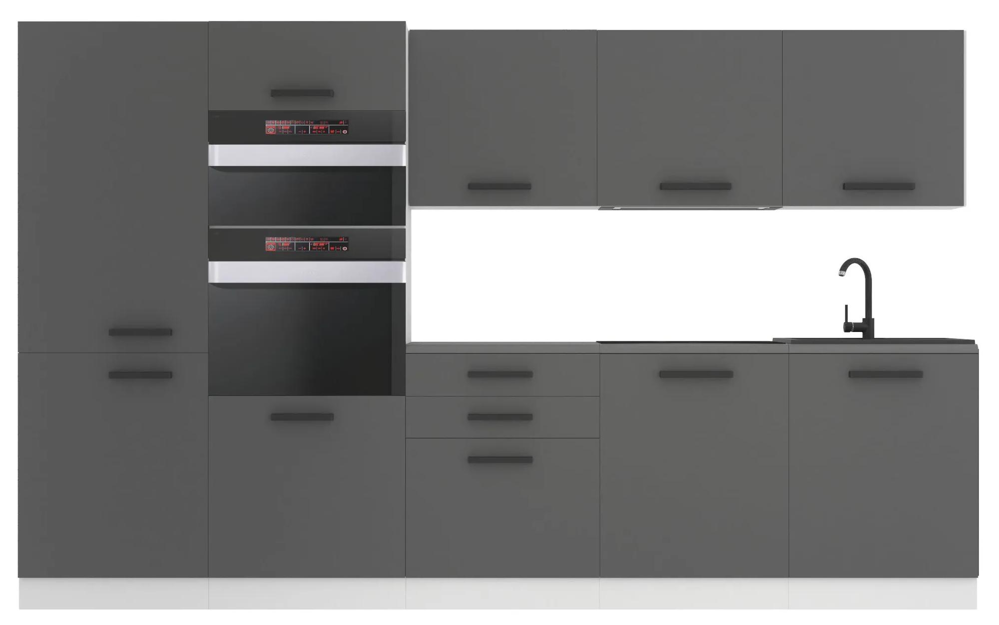 Kuchynská linka Belini Premium Full Version 300 cm šedý mat s pracovnou doskou GRACE