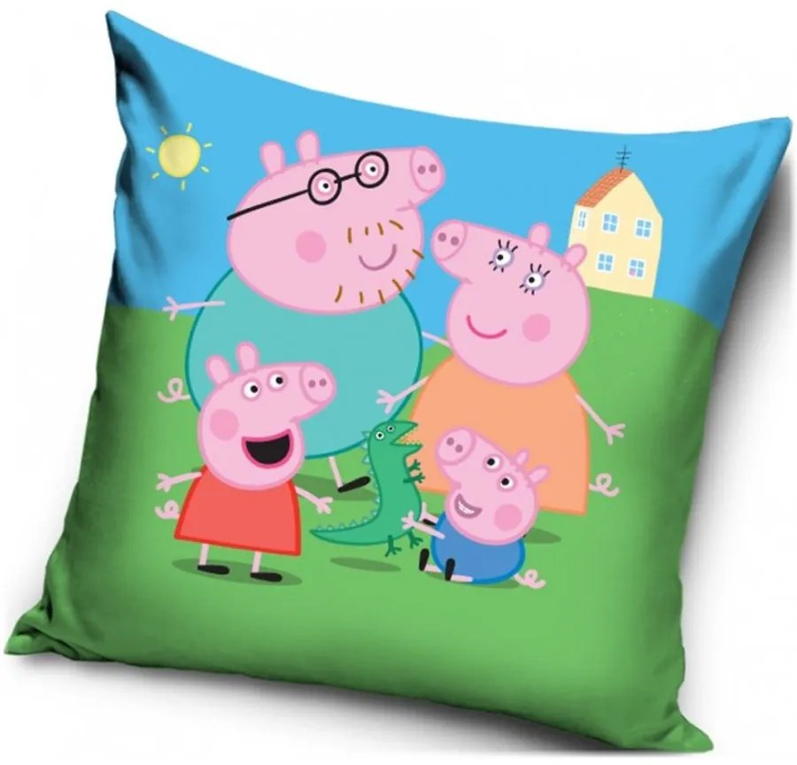 Vankúš Prasiatko Peppa - Peppa Pig - motív rodinka - 40 x 40 cm