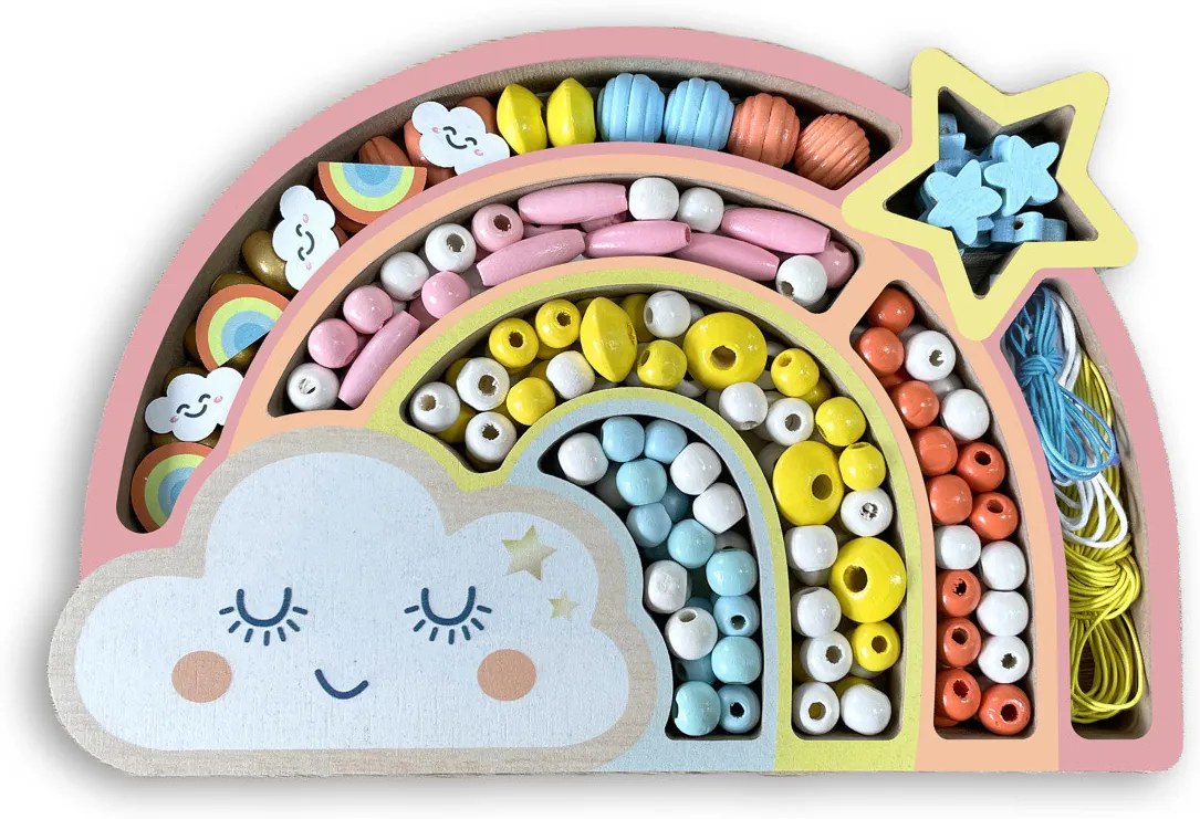 Drevené pastelové koráliky - Dúha, 180 ks