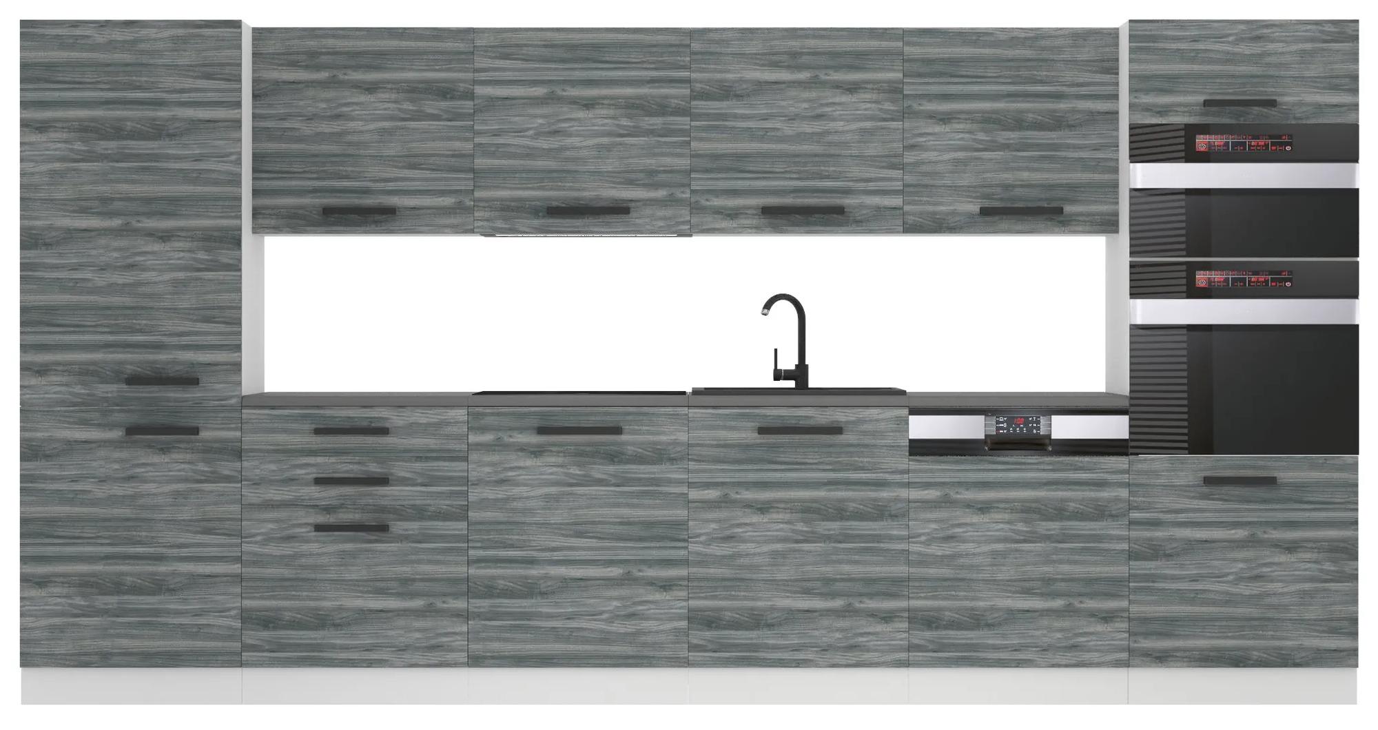 Kuchynská linka Belini Premium Full Version 360 cm šedý antracit Glamour Wood s pracovnou doskou NAOMI