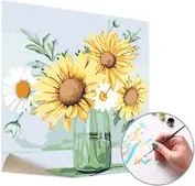 Maľovanie podľa čísel MARGARÉTKY A SLNEČNICE – nízka náročnosť 50x50 cm