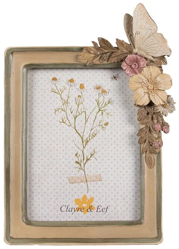 Hnedý fotorámik s kvetmi a motýlikom - 18*3*26 cm / 13*18 cm