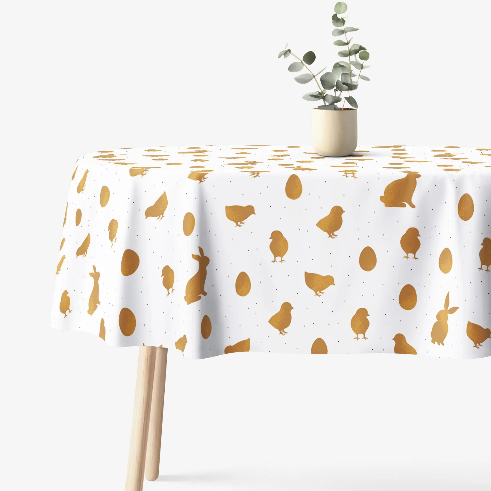 Goldea veľkonočný oválny obrus z pevnej bavlny - zlaté symboly veľkej noci 120 x 200 cm