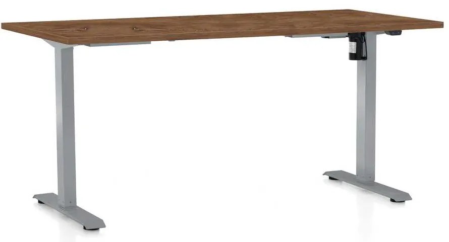 Výškovo nastaviteľný stôl OfficeTech A, 160 x 80 cm, sivá podnož, dub silverjack