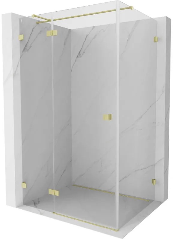 Mexen Lunar T, sklápací sprchový kút ľavý 115 x 70 cm, 8mm číre sklo, zlatý matný profil, 834T-115-070-55-00-L