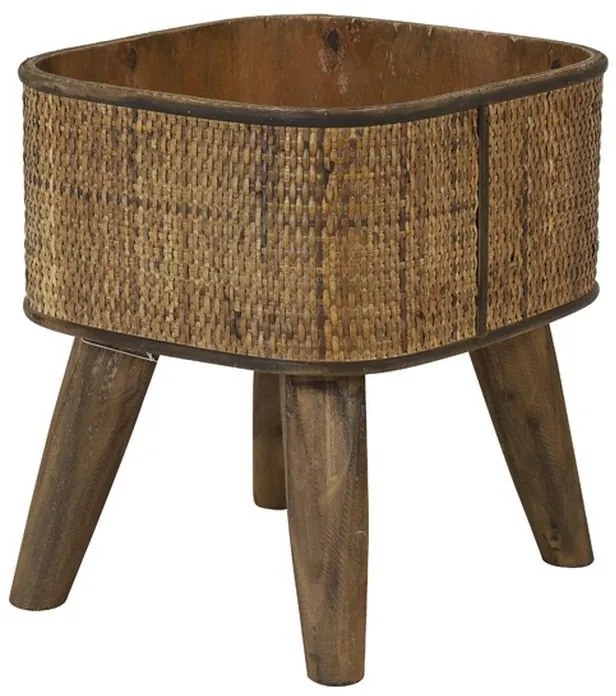 Hnedý drevený kvetináč s výpletom na nôžkach Canya - 32*29*34cm