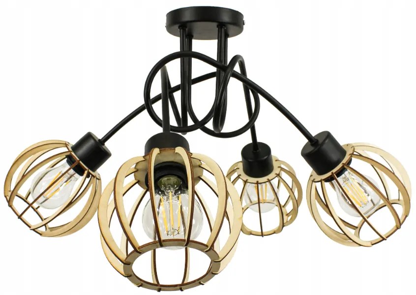 BERGE Závesná lampa LOFT - 4x E27 - malá drevená guľa