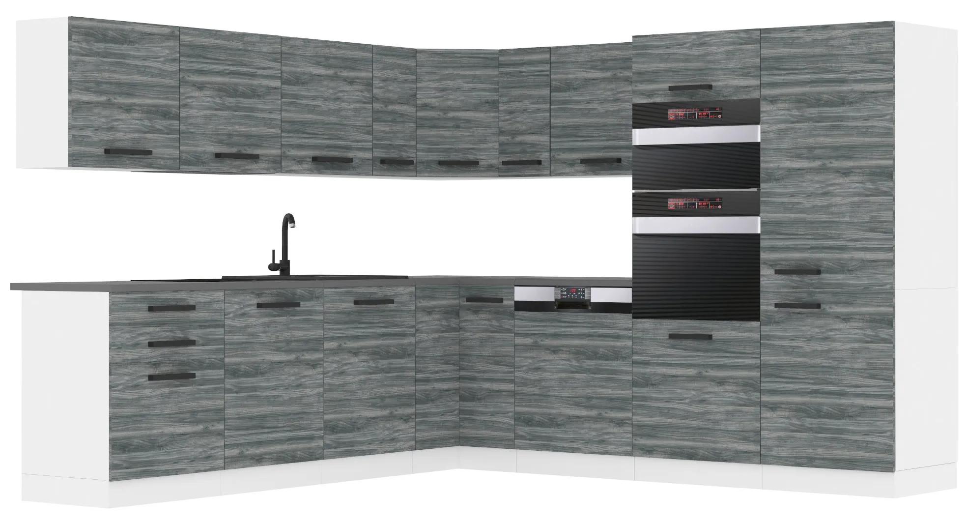 Kuchynská linka Belini Premium Full Version 480 cm šedý antracit Glamour Wood s pracovnou doskou JANE