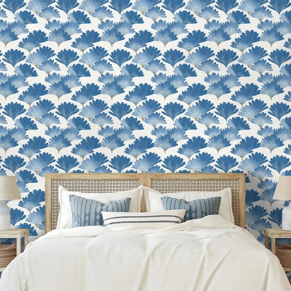 Tapeta modré akvarelové listy