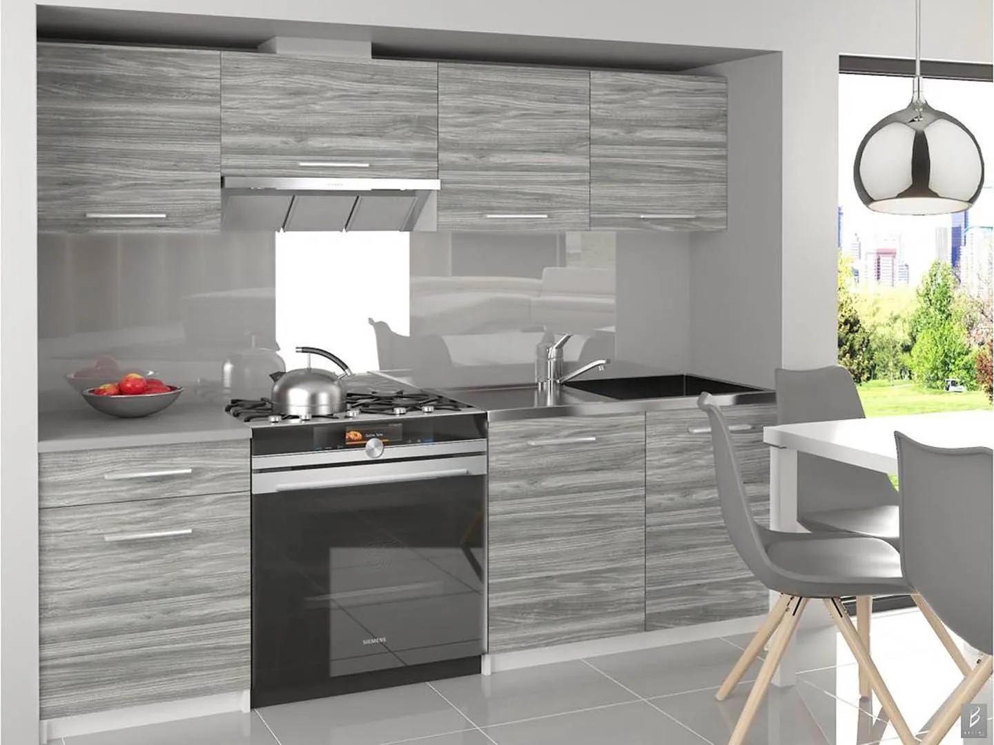 Kuchynská linka Belini 180 cm šedý antracit Glamour Wood s pracovnou doskou Superuniqa3 TOR SUPERUNIQA3/4/WT/GW1/0/E
