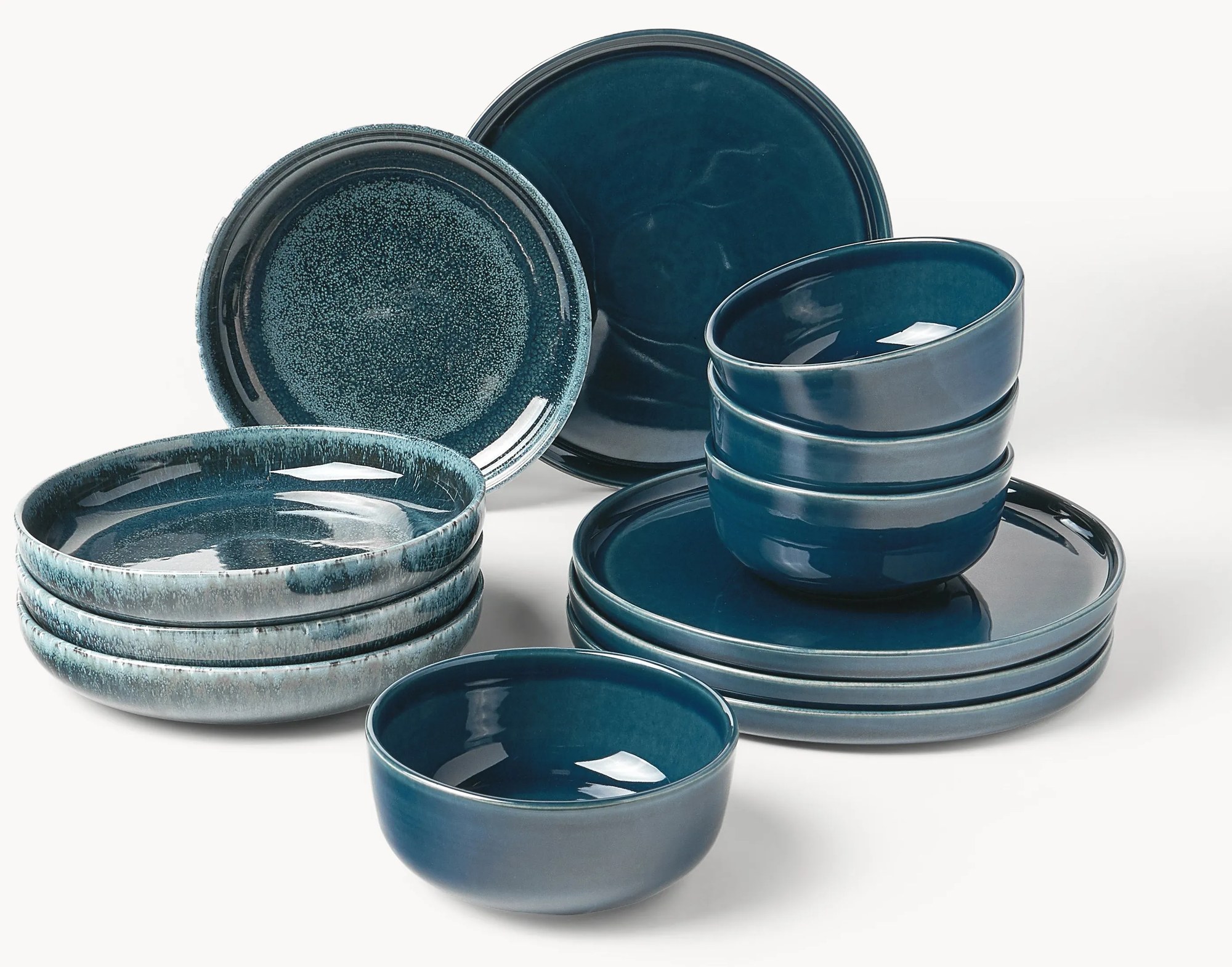 Ručne vyrobená súprava riadu's reaktívnou glazúrou Ethel, 4 osoby, 12ks